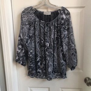 XL black and white blouse - diamond accents